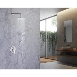 3-Spray Pattern With 2.5 GPM 10 In. Wall Mount Shower System Set Dual Shower Heads With Handheld Spray In Brushed Nickel -FURITURE SALE SHOP brushed nickel dual shower heads w1194 d96202bn zq 1d 1000