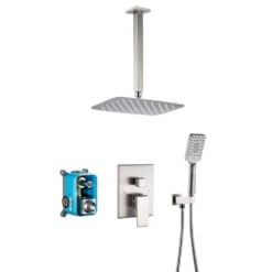 3-Spray Patterns With 2.5 GPM 12 In. Ceiling Mount Dual Shower Heads In Brushed Nickel