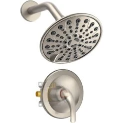 6-Spray Single Handle Round Shower Head Set Wall Mount Fixed And Handheld Shower Head 2.5 GPM In Brushed Nickel -FURITURE SALE SHOP brushed nickel dual shower heads x w1219 w43223 fa 1000