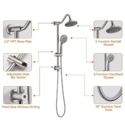 5 Spray Settings Dual Rain Shower Head With Handheld Shower Head 2.5 GPM In Brushed Nickel -FURITURE SALE SHOP brushed nickel dual shower heads x w1219 w56007 44 1000