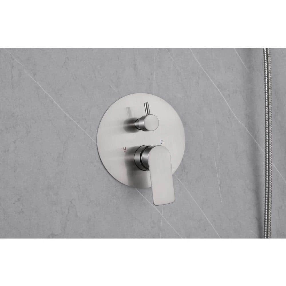 2-Spray Dual Shower Wall Mount Fixed And Handheld Shower Head Rainfall Shower System In Brushed Nickel 4 2-Spray Dual Shower Wall Mount Fixed And Handheld Shower Head Rainfall Shower System In Brushed Nickel - Image 4