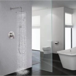 2-Spray Dual Shower Wall Mount Fixed And Handheld Shower Head Rainfall Shower System In Brushed Nickel 15 2-Spray Dual Shower Wall Mount Fixed And Handheld Shower Head Rainfall Shower System In Brushed Nickel -FURITURE SALE SHOP brushed nickel dual shower heads x xy hs274 55n 31 1000