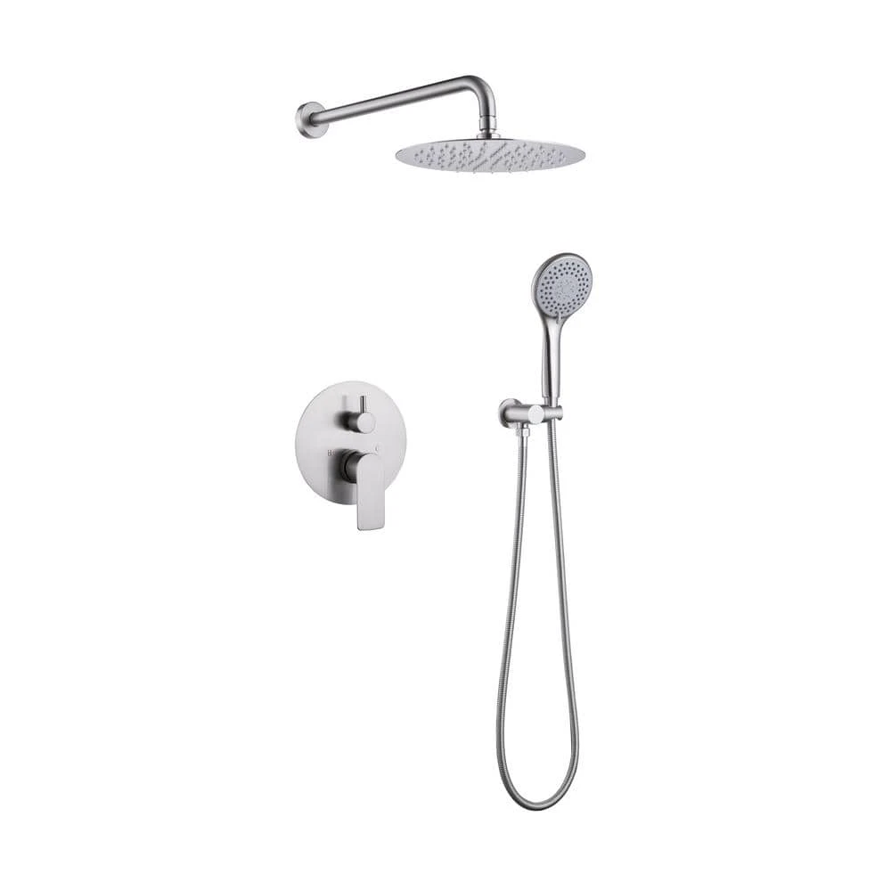 2-Spray Dual Shower Wall Mount Fixed And Handheld Shower Head Rainfall Shower System In Brushed Nickel 5 2-Spray Dual Shower Wall Mount Fixed And Handheld Shower Head Rainfall Shower System In Brushed Nickel - Image 5