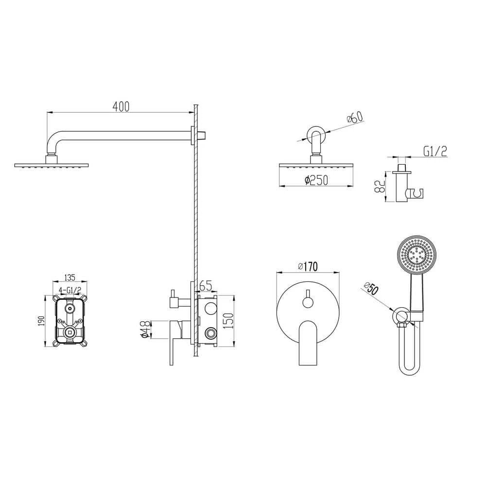 2-Spray Dual Shower Wall Mount Fixed And Handheld Shower Head Rainfall Shower System In Brushed Nickel 7 2-Spray Dual Shower Wall Mount Fixed And Handheld Shower Head Rainfall Shower System In Brushed Nickel - Image 7