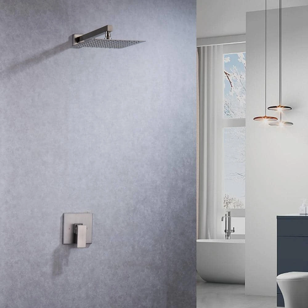 1-Spray Patterns With 2.5 GPM 10 In. Wall Mount Rain Fixed Shower Head In Brushed Nickel (Valve Included) 3 1-Spray Patterns With 2.5 GPM 10 In. Wall Mount Rain Fixed Shower Head In Brushed Nickel (Valve Included) - Image 3