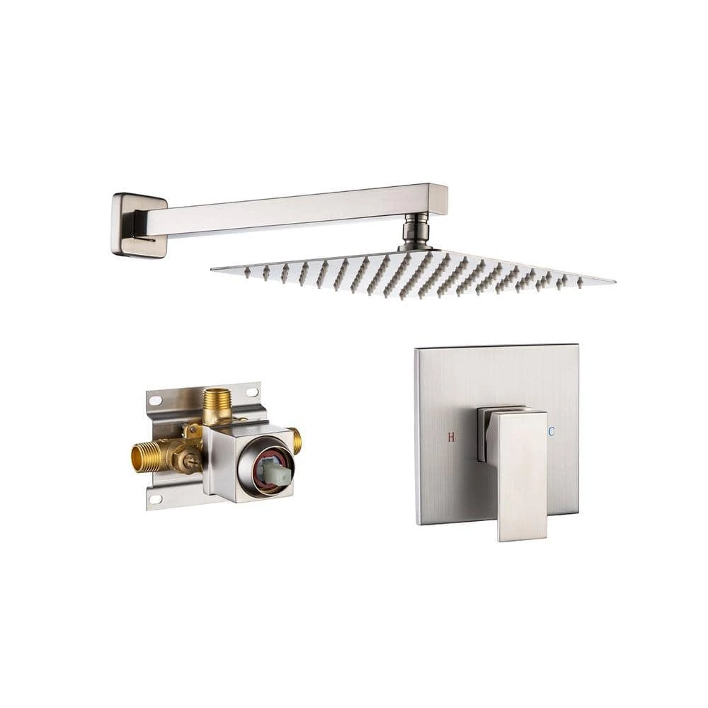 1-Spray Patterns With 2.5 GPM 10 In. Wall Mount Rain Fixed Shower Head In Brushed Nickel (Valve Included) 1 1-Spray Patterns With 2.5 GPM 10 In. Wall Mount Rain Fixed Shower Head In Brushed Nickel (Valve Included)