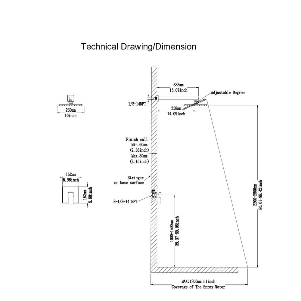 1-Spray Patterns With 2.5 GPM 10 In. Wall Mount Rain Fixed Shower Head In Brushed Nickel (Valve Included) 5 1-Spray Patterns With 2.5 GPM 10 In. Wall Mount Rain Fixed Shower Head In Brushed Nickel (Valve Included) - Image 5