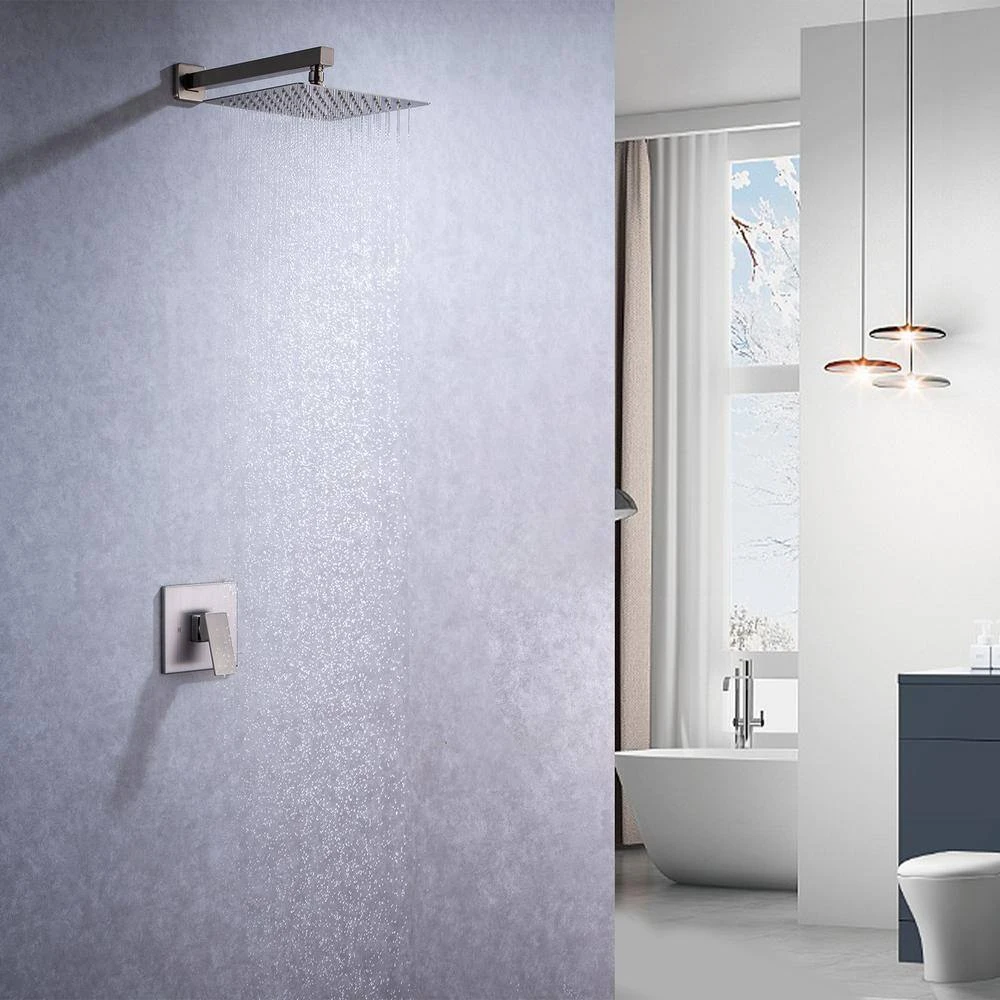 1-Spray Patterns With 2.5 GPM 10 In. Wall Mount Rain Fixed Shower Head In Brushed Nickel (Valve Included) 2 1-Spray Patterns With 2.5 GPM 10 In. Wall Mount Rain Fixed Shower Head In Brushed Nickel (Valve Included) - Image 2