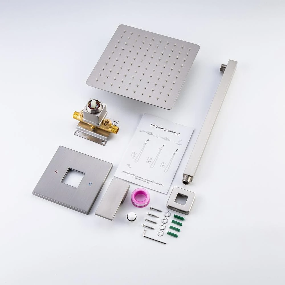 1-Spray Patterns With 2.5 GPM 10 In. Wall Mount Rain Fixed Shower Head In Brushed Nickel (Valve Included) 9 1-Spray Patterns With 2.5 GPM 10 In. Wall Mount Rain Fixed Shower Head In Brushed Nickel (Valve Included) - Image 9