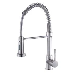 Single Handle Deck Mount Pull Down Sprayer Kitchen Faucet In Brushed Nickel