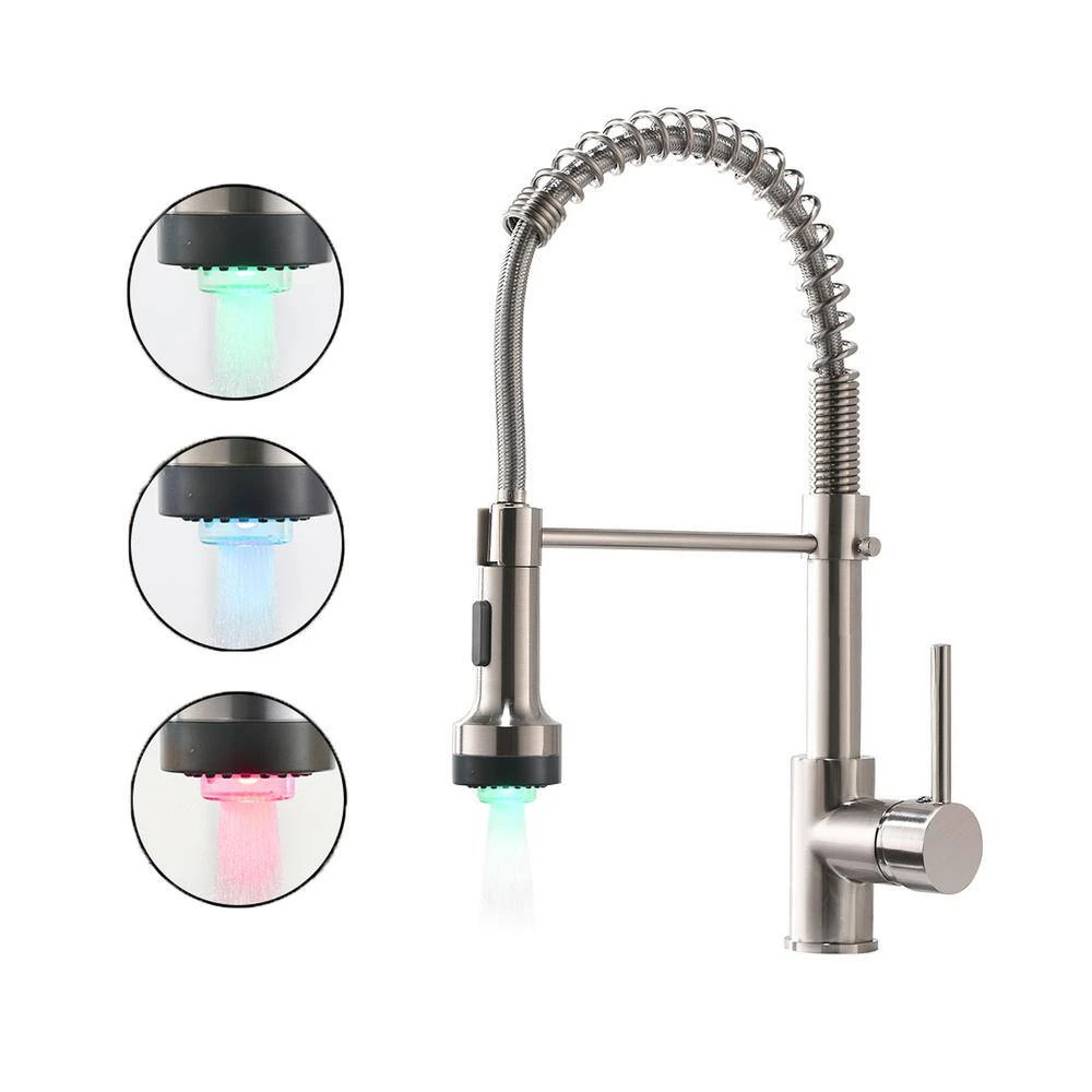Single Handle Deck Mount Pull Down Sprayer Kitchen Faucet With LED In Brushed Nickel 4 Single Handle Deck Mount Pull Down Sprayer Kitchen Faucet With LED In Brushed Nickel - Image 4