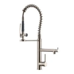 Double Handle Gooseneck Pull Down Sprayer Kitchen Faucet In Brushed Nickel