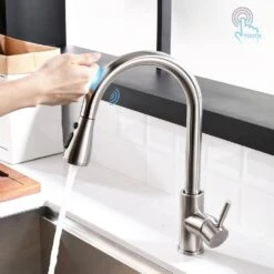 Single Handle Touch Sensor Gooseneck Pull Down Sprayer Kitchen Faucet In Brushed Nickel -FURITURE SALE SHOP brushed nickel pull down kitchen faucets q xy cp1069n c3 1000