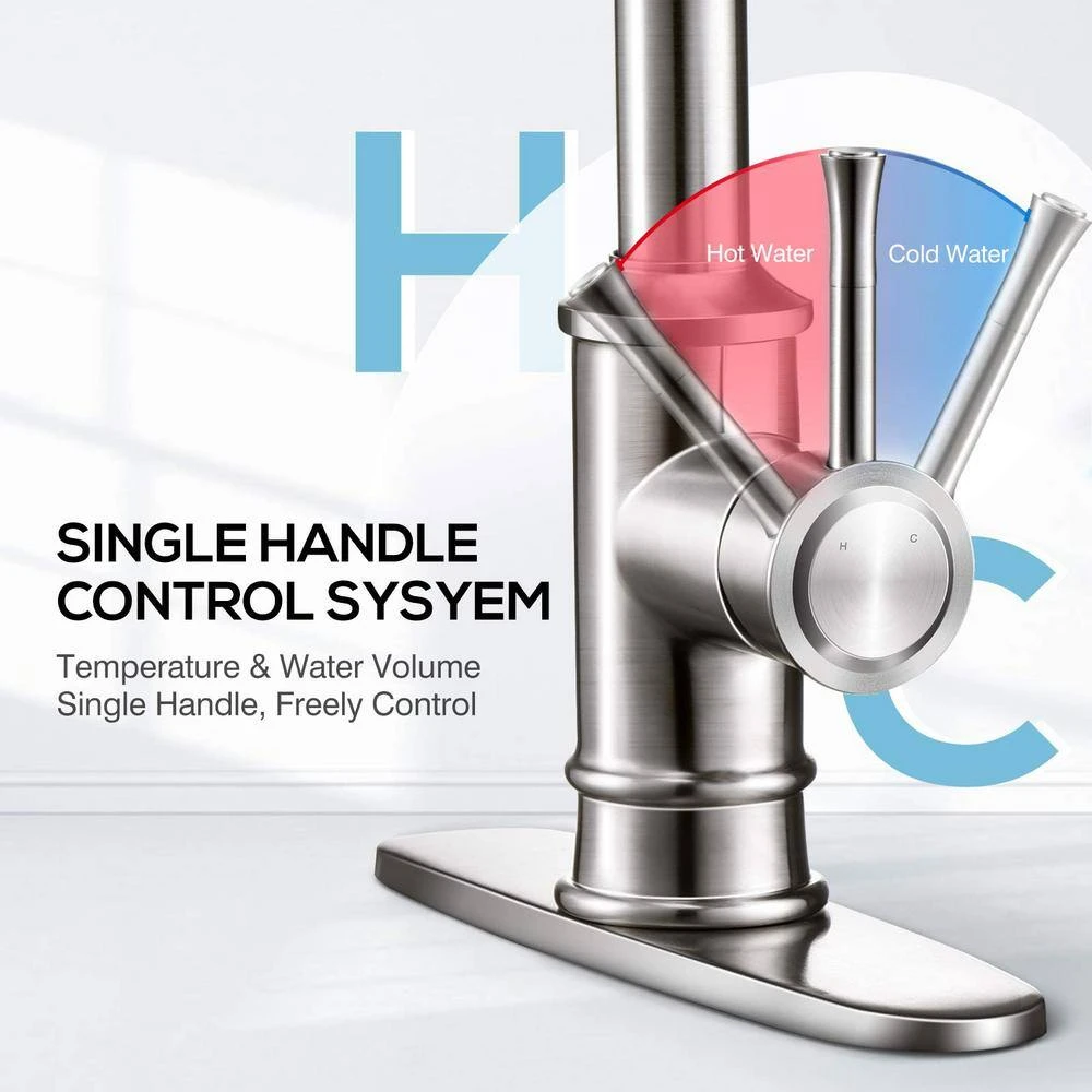 Single Handle 3 Modes Pull Down Sprayer Kitchen Cantilever Faucet Modern Kitchen Sink Faucet In Brushed Nickel 4 Single Handle 3 Modes Pull Down Sprayer Kitchen Cantilever Faucet Modern Kitchen Sink Faucet In Brushed Nickel - Image 4