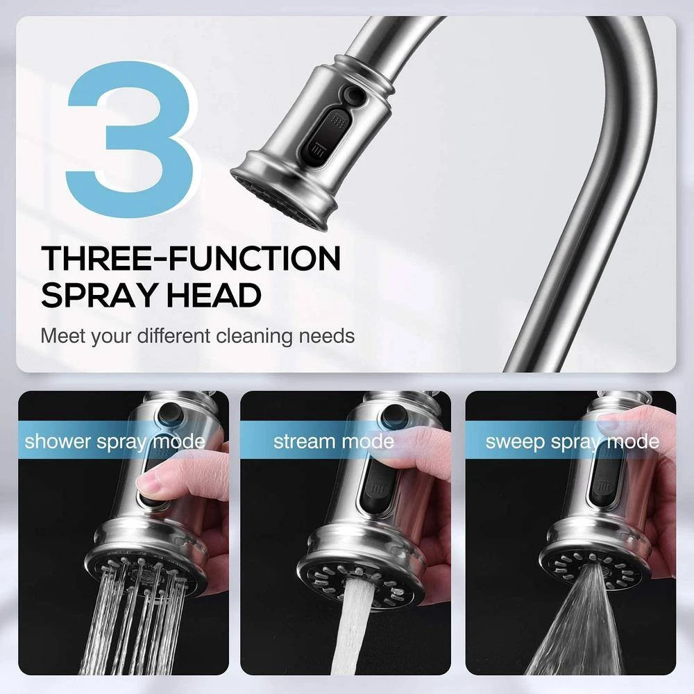 Single Handle 3 Modes Pull Down Sprayer Kitchen Cantilever Faucet Modern Kitchen Sink Faucet In Brushed Nickel 5 Single Handle 3 Modes Pull Down Sprayer Kitchen Cantilever Faucet Modern Kitchen Sink Faucet In Brushed Nickel - Image 5