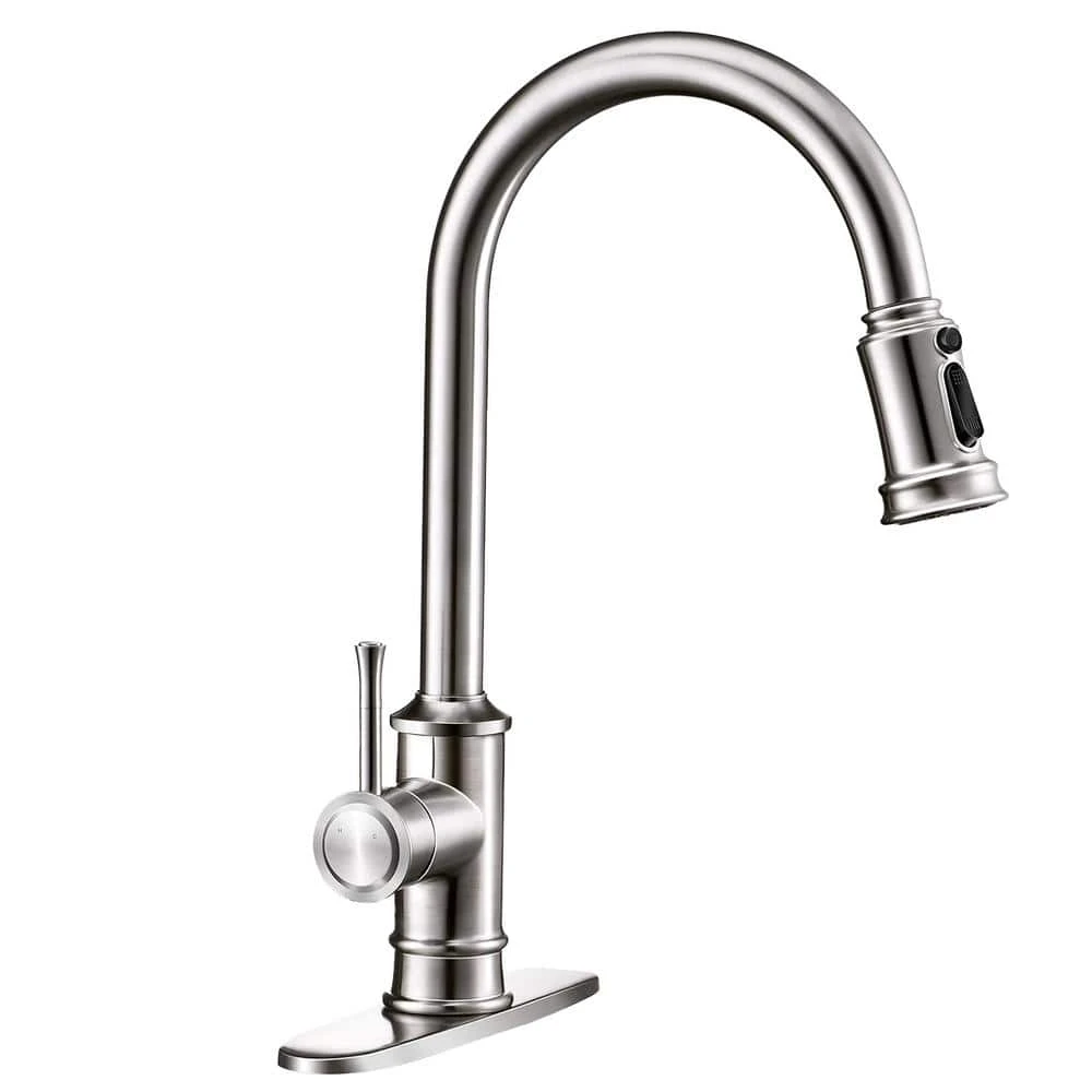 Single Handle 3 Modes Pull Down Sprayer Kitchen Cantilever Faucet Modern Kitchen Sink Faucet In Brushed Nickel 1 Single Handle 3 Modes Pull Down Sprayer Kitchen Cantilever Faucet Modern Kitchen Sink Faucet In Brushed Nickel