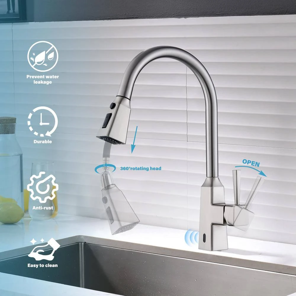 Single Handle Touchless Pull Down Sprayer Kitchen Faucet In Brushed Nickel 5 Single Handle Touchless Pull Down Sprayer Kitchen Faucet In Brushed Nickel - Image 5