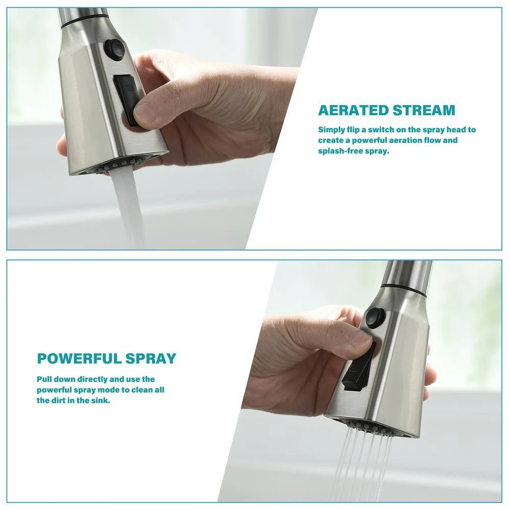 Single Handle Touchless Pull Down Sprayer Kitchen Faucet In Brushed Nickel 4 Single Handle Touchless Pull Down Sprayer Kitchen Faucet In Brushed Nickel - Image 4