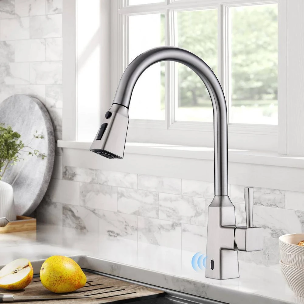 Single Handle Touchless Pull Down Sprayer Kitchen Faucet In Brushed Nickel 2 Single Handle Touchless Pull Down Sprayer Kitchen Faucet In Brushed Nickel - Image 2
