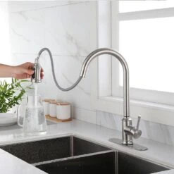 Single-Handle Touch High Arc Stainless Steel Pull Out Sprayer Kitchen Faucet In Brushed Nickel -FURITURE SALE SHOP brushed nickel pull out kitchen faucets d0102hpitdu kxc 1f 1000