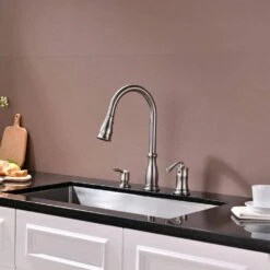 Single Handle 3 Hole Pull Out Sprayer Stainless Steel Brushed Nickel Kitchen Sink Faucet With Soap Dispenser -FURITURE SALE SHOP brushed nickel pull out kitchen faucets doba d0102hpdq6w kxc 31 1000