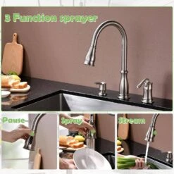 Single Handle 3 Hole Pull Out Sprayer Stainless Steel Brushed Nickel Kitchen Sink Faucet With Soap Dispenser -FURITURE SALE SHOP brushed nickel pull out kitchen faucets doba d0102hpdq6w kxc 44 1000