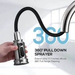 Single-Handle 3 Ways Setting Gooseneck Pull Out Sprayer Kitchen Faucet With Deckplate Included In Brushed Nickel -FURITURE SALE SHOP brushed nickel pull out kitchen faucets q dr wsbnau061100 1f 1000