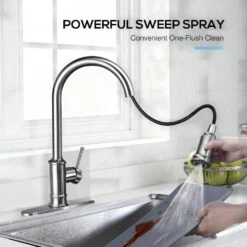 Single-Handle 3 Ways Setting Gooseneck Pull Out Sprayer Kitchen Faucet With Deckplate Included In Brushed Nickel -FURITURE SALE SHOP brushed nickel pull out kitchen faucets q dr wsbnau061100 31 1000