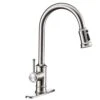 Single-Handle 3 Ways Setting Gooseneck Pull Out Sprayer Kitchen Faucet With Deckplate Included In Brushed Nickel