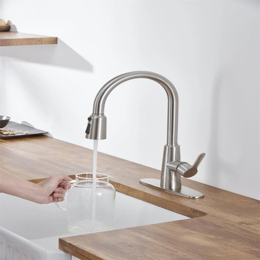 Kitchen Sink Faucet With Pull Out Sprayer Deckplate Included In Brushed Nickle 2 Kitchen Sink Faucet With Pull Out Sprayer Deckplate Included In Brushed Nickle - Image 2