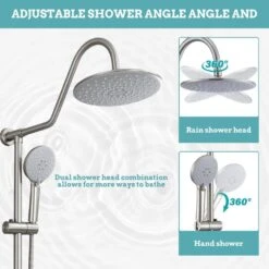 5-Spray Patterns 8 In. 2.5 GPM Rain Wall Mount Dual Shower Heads With Handheld Shower System In Brushed Nickel 16 5-Spray Patterns 8 In. 2.5 GPM Rain Wall Mount Dual Shower Heads With Handheld Shower System In Brushed Nickel -FURITURE SALE SHOP brushed nickel tahanbath dual shower heads kt ct 121961282 44 1000