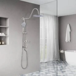 5-Spray Patterns 8 In. 2.5 GPM Rain Wall Mount Dual Shower Heads With Handheld Shower System In Brushed Nickel 12 5-Spray Patterns 8 In. 2.5 GPM Rain Wall Mount Dual Shower Heads With Handheld Shower System In Brushed Nickel -FURITURE SALE SHOP brushed nickel tahanbath dual shower heads kt ct 121961282 77 1000