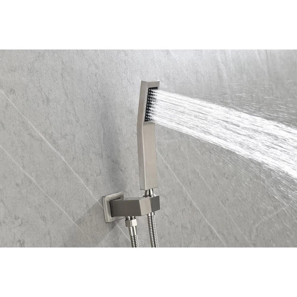 1-Spray 12 In. Dual Shower Head System Ceiling Mounted Shower 2.5 GPM In Brushed Nickel 8 1-Spray 12 In. Dual Shower Head System Ceiling Mounted Shower 2.5 GPM In Brushed Nickel - Image 8