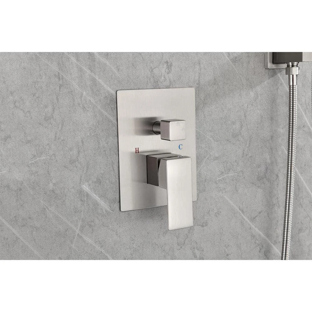 1-Spray 12 In. Dual Shower Head System Ceiling Mounted Shower 2.5 GPM In Brushed Nickel 5 1-Spray 12 In. Dual Shower Head System Ceiling Mounted Shower 2.5 GPM In Brushed Nickel - Image 5
