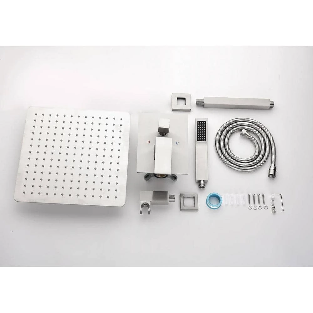 1-Spray 12 In. Dual Shower Head System Ceiling Mounted Shower 2.5 GPM In Brushed Nickel 3 1-Spray 12 In. Dual Shower Head System Ceiling Mounted Shower 2.5 GPM In Brushed Nickel - Image 3