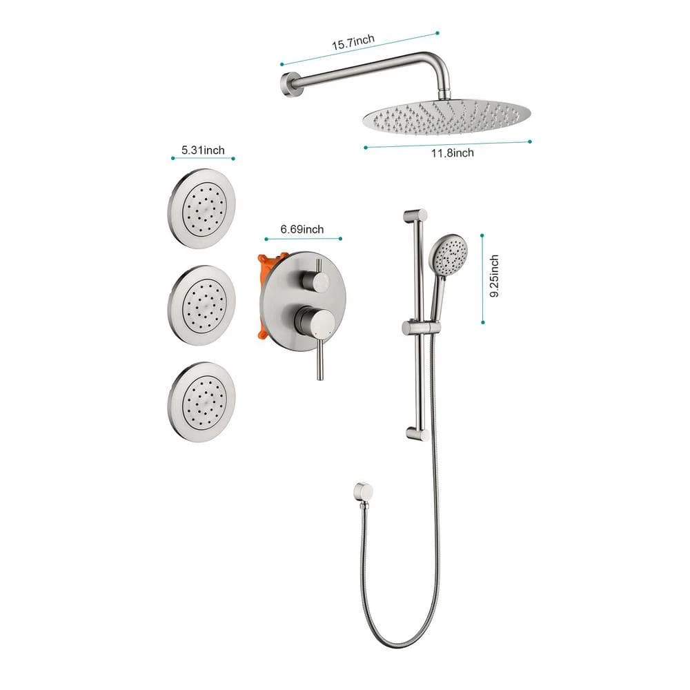 1-Spray Dual Shower System 2.5 GPM With Shower Head,Hand Shower,Slide Bar In Brushed Nickel 5 1-Spray Dual Shower System 2.5 GPM With Shower Head,Hand Shower,Slide Bar In Brushed Nickel - Image 5