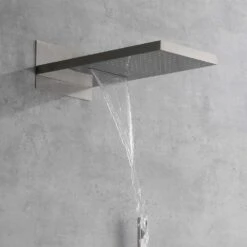 1-Spray Wall Mounted Waterfall Dual Rain Shower System 1.5 GPM In Brushed Nickel -FURITURE SALE SHOP brushed nickel tahanbath dual shower heads y w2287 141444 1f 1000