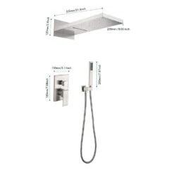 1-Spray Wall Mounted Waterfall Dual Rain Shower System 1.5 GPM In Brushed Nickel -FURITURE SALE SHOP brushed nickel tahanbath dual shower heads y w2287 141444 76 1000