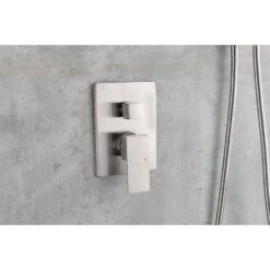 1-Spray Wall Mounted Waterfall Dual Rain Shower System 1.5 GPM In Brushed Nickel -FURITURE SALE SHOP brushed nickel tahanbath dual shower heads y w2287 141444 fa 1000