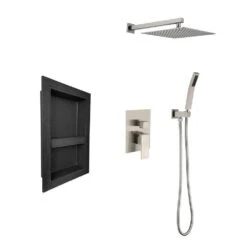 1-Spray Shower System 2.5 GPM With Dual Rain Shower Head, Hand Shower Head, Water Control Valve In Brushed Nickel