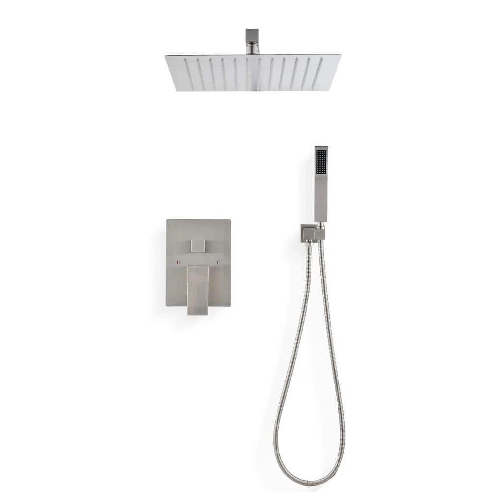 12 In. Rain Shower Head Systems 1-Spray Patterns Shower Head With Dual Wall Mount 2.2 Gpm In Brushed Nickel 1 12 In. Rain Shower Head Systems 1-Spray Patterns Shower Head With Dual Wall Mount 2.2 Gpm In Brushed Nickel