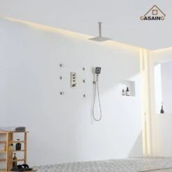 3-Spray 1.8 GPM 12 In. Ceiling Mount Dual Square Handheld Shower Set In Brushed Nickel 15 3-Spray 1.8 GPM 12 In. Ceiling Mount Dual Square Handheld Shower Set In Brushed Nickel -FURITURE SALE SHOP brushed nickel tahanbath dual shower heads z 102009bv 3 1f 1000