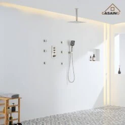 3-Spray 1.8 GPM 12 In. Ceiling Mount Dual Square Handheld Shower Set In Brushed Nickel 14 3-Spray 1.8 GPM 12 In. Ceiling Mount Dual Square Handheld Shower Set In Brushed Nickel -FURITURE SALE SHOP brushed nickel tahanbath dual shower heads z 102009bv 3 4f 1000