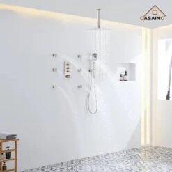 3-Spray 1.8 GPM 12 In. Ceiling Mount Dual Square Handheld Shower Set In Brushed Nickel 13 3-Spray 1.8 GPM 12 In. Ceiling Mount Dual Square Handheld Shower Set In Brushed Nickel -FURITURE SALE SHOP brushed nickel tahanbath dual shower heads z 102009bv 3 c3 1000