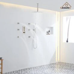 1-Spray 1.8 GPM High Pressure Ceiling Mount Dual Shower Head/Handheld Shower Combo In Brushed Nickel -FURITURE SALE SHOP brushed nickel tahanbath dual shower heads z 102009bv 4 c3 1000