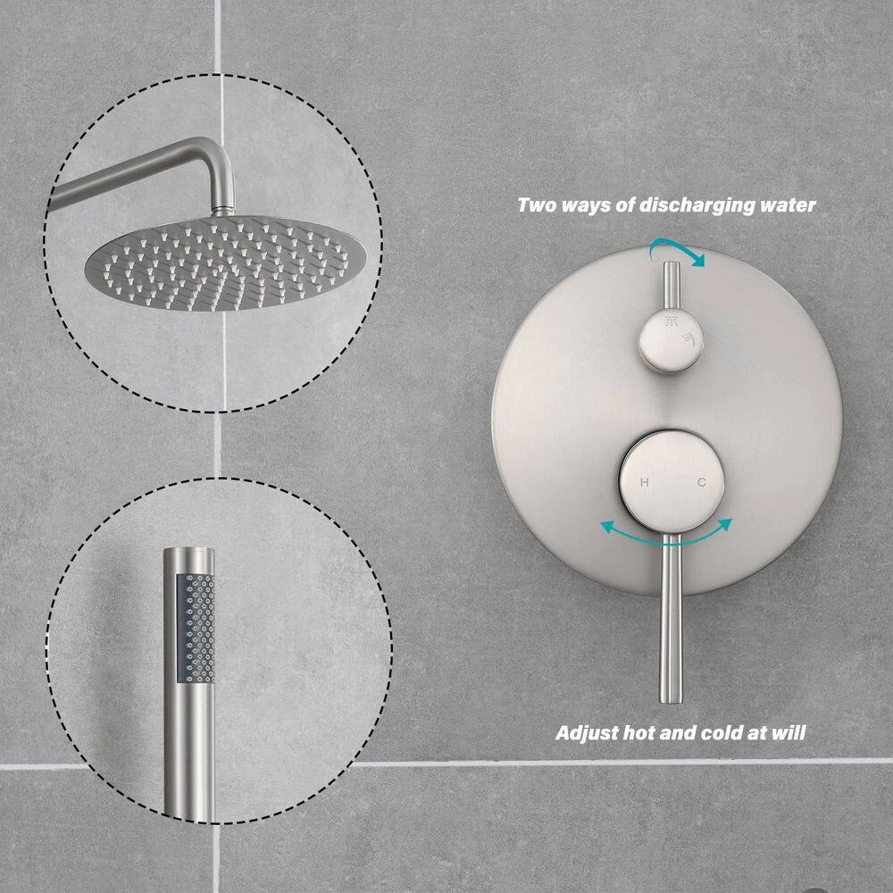 5-spray 7 In. Ceiling Mount 1.8 GPM Dual Shower Head And Handheld Shower Head In Brushed Nickel 6 5-spray 7 In. Ceiling Mount 1.8 GPM Dual Shower Head And Handheld Shower Head In Brushed Nickel - Image 6