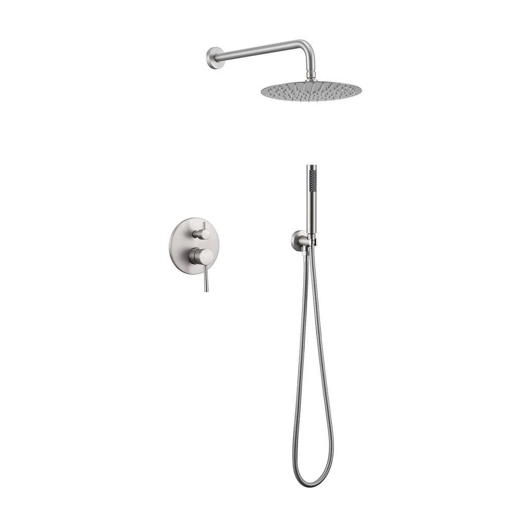 5-spray 7 In. Ceiling Mount 1.8 GPM Dual Shower Head And Handheld Shower Head In Brushed Nickel 1 5-spray 7 In. Ceiling Mount 1.8 GPM Dual Shower Head And Handheld Shower Head In Brushed Nickel