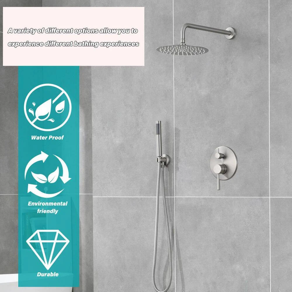 5-spray 7 In. Ceiling Mount 1.8 GPM Dual Shower Head And Handheld Shower Head In Brushed Nickel 9 5-spray 7 In. Ceiling Mount 1.8 GPM Dual Shower Head And Handheld Shower Head In Brushed Nickel - Image 9