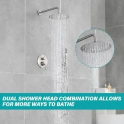 5-spray 7 In. Ceiling Mount 1.8 GPM Dual Shower Head And Handheld Shower Head In Brushed Nickel 17 5-spray 7 In. Ceiling Mount 1.8 GPM Dual Shower Head And Handheld Shower Head In Brushed Nickel -FURITURE SALE SHOP brushed nickel tahanbath dual shower heads z w124357628 fa 1000