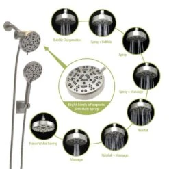 8-spray Dual 7 In. Wall Mount 1.8 GPM Shower Head And Handheld Shower Head In Brushed Nickel In Matte Black 9 8-spray Dual 7 In. Wall Mount 1.8 GPM Shower Head And Handheld Shower Head In Brushed Nickel In Matte Black -FURITURE SALE SHOP brushed nickel tahanbath dual shower heads z w124362289 4f 1000